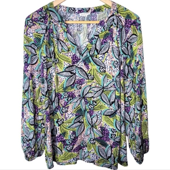 JODIFL Leaf Print Blouse Long Bubble Sleeves, Size S - Picture 1 of 8